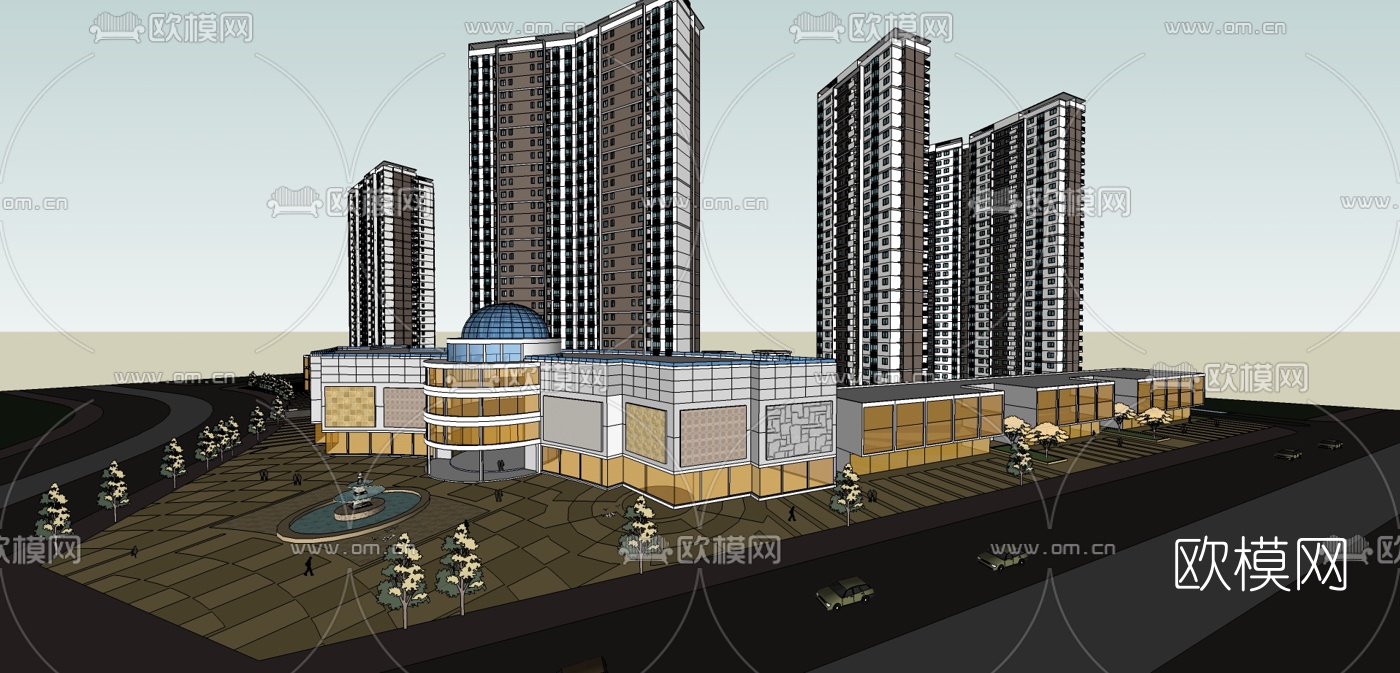 现代小区规划su模型下载