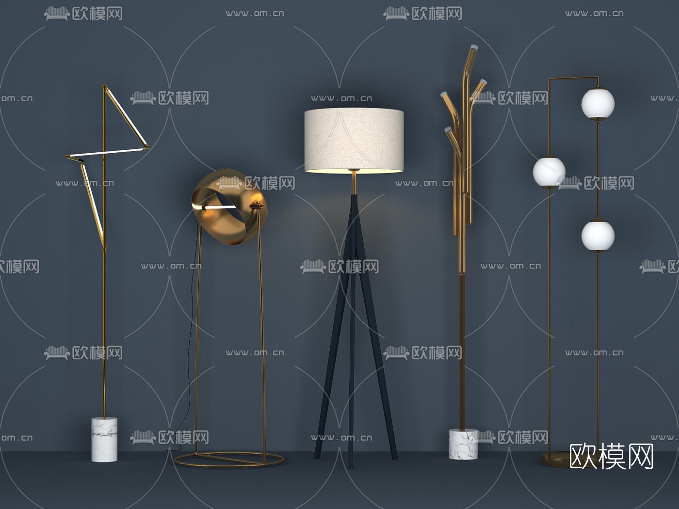 现代金属落地灯组合3d模型下载