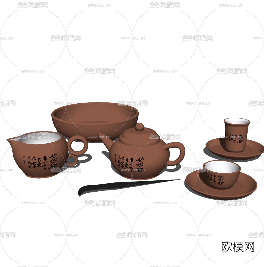 中式茶具组合免费su模型下载