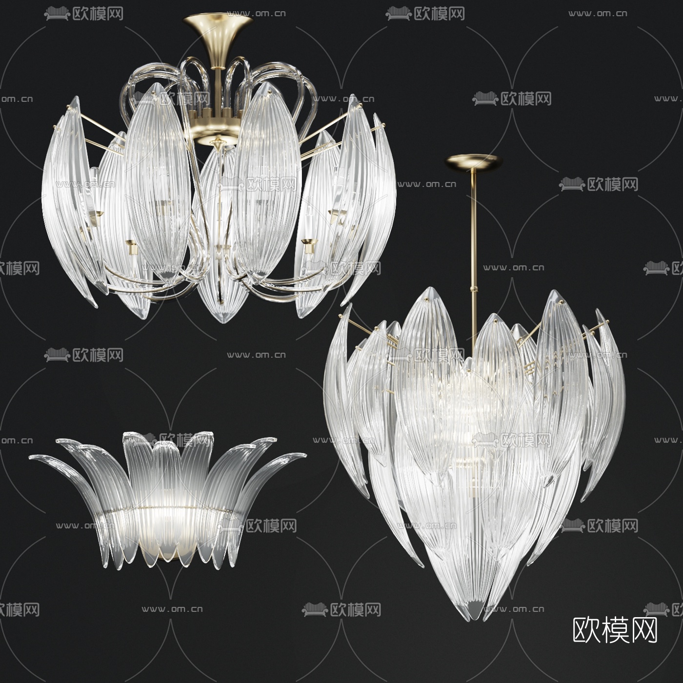 现代水晶花瓣造型吊灯组合3D模型下载_ID10258793_3dmax免费模型-欧模网