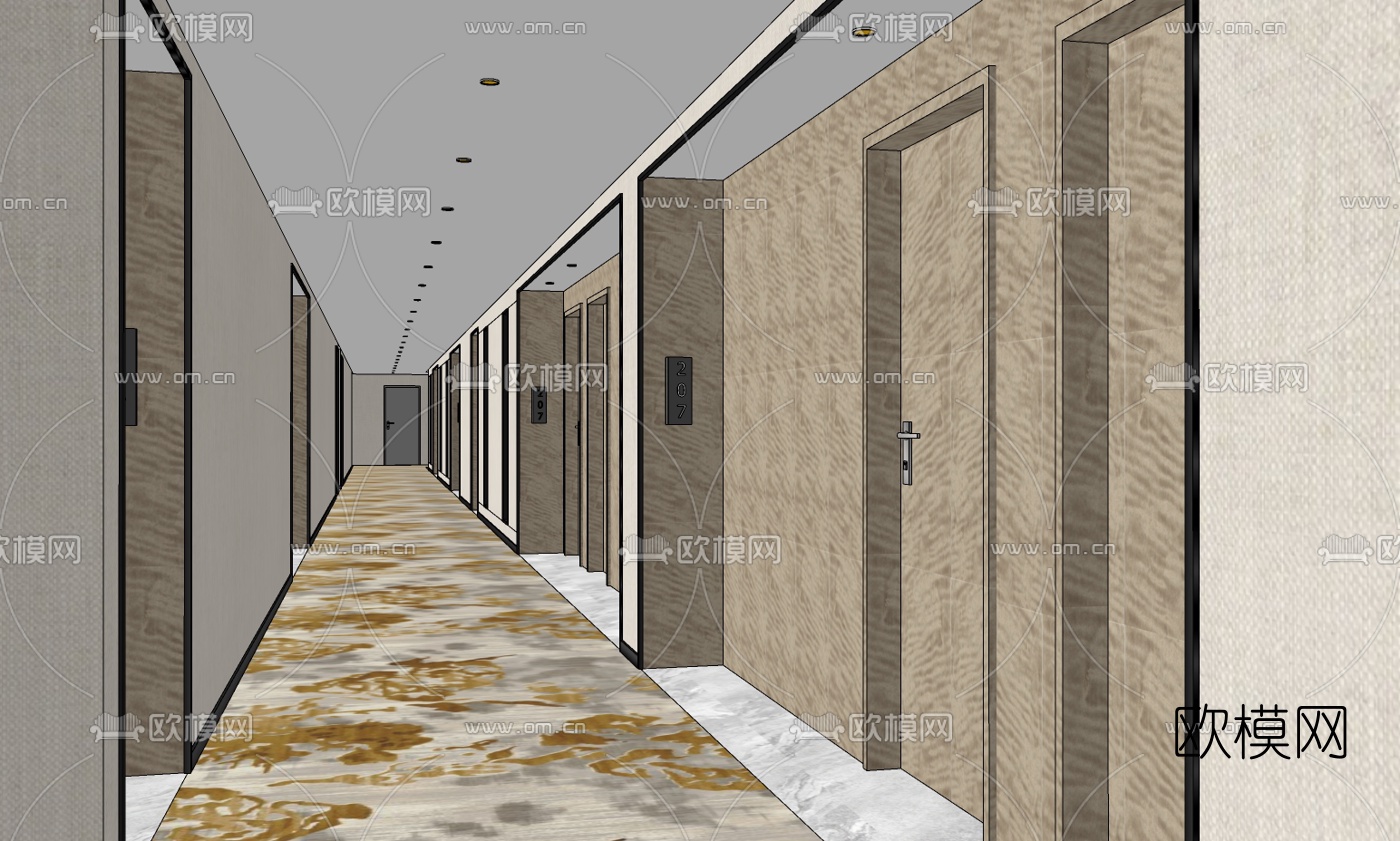 现代酒店走廊过道su模型下载