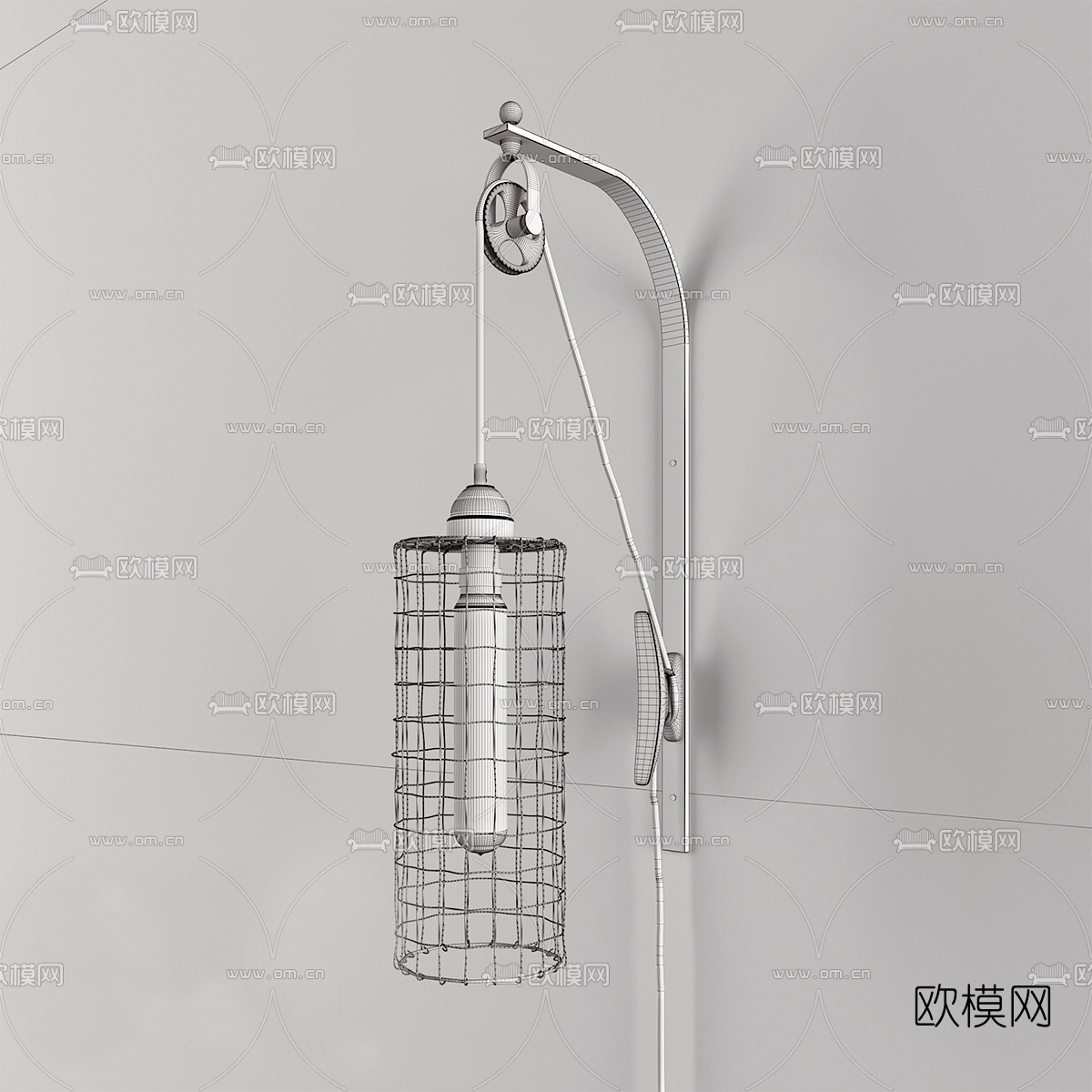 工业风铁艺壁灯3d模型下载（渲染图2）