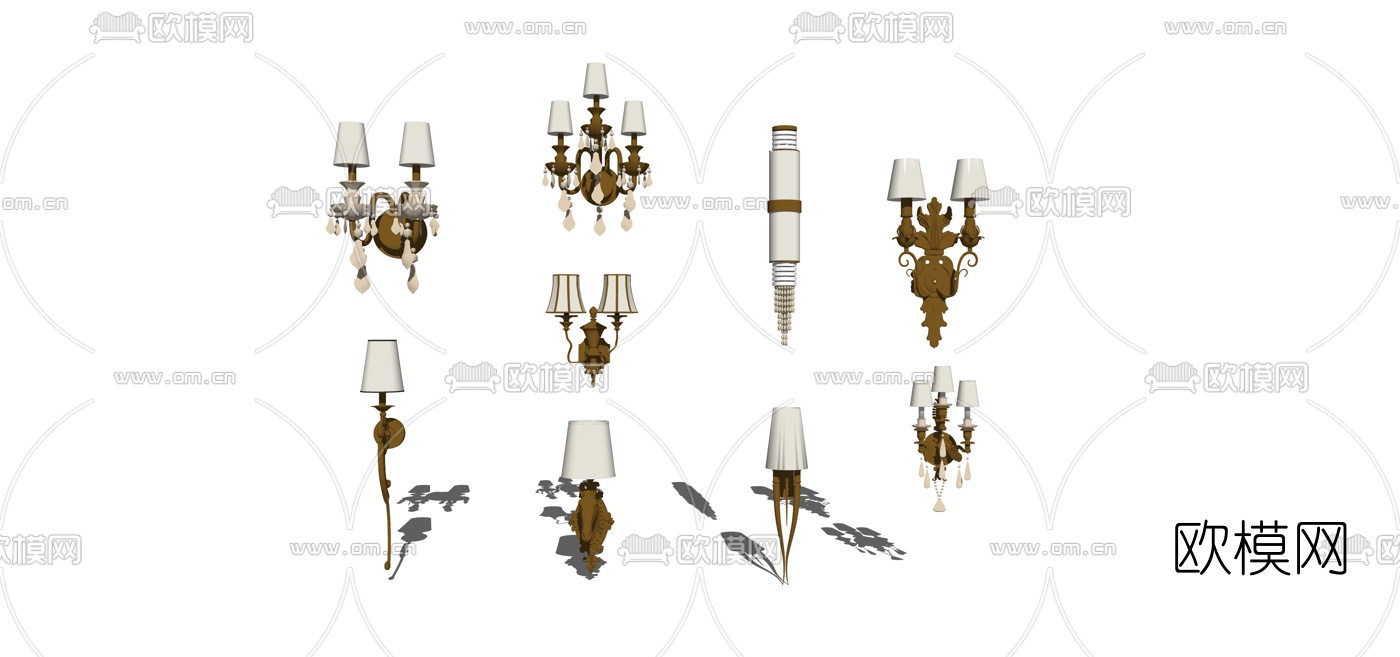 欧式金属双头壁灯su模型下载（渲染图1）