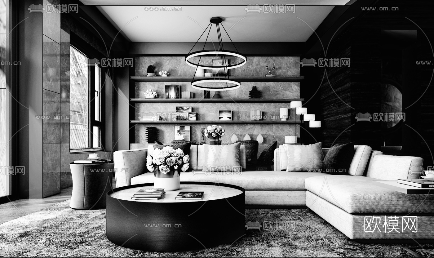 木田设计 现代别墅客厅沙发3d模型下载（渲染图2）