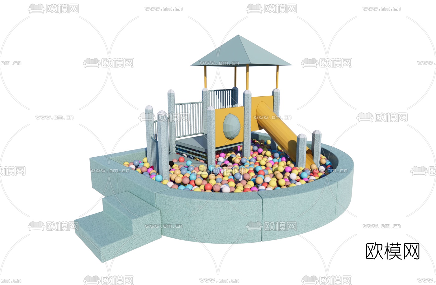 现代儿童滑梯海洋球游乐设施su模型下载（渲染图1）