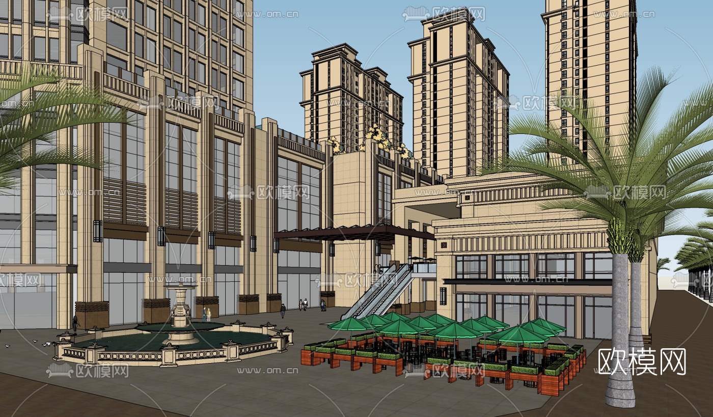 新古典商住综合楼su模型下载（渲染图4）