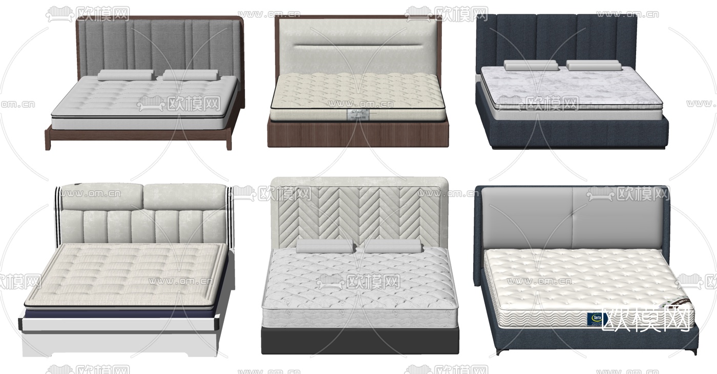 现代床垫双人床su模型下载