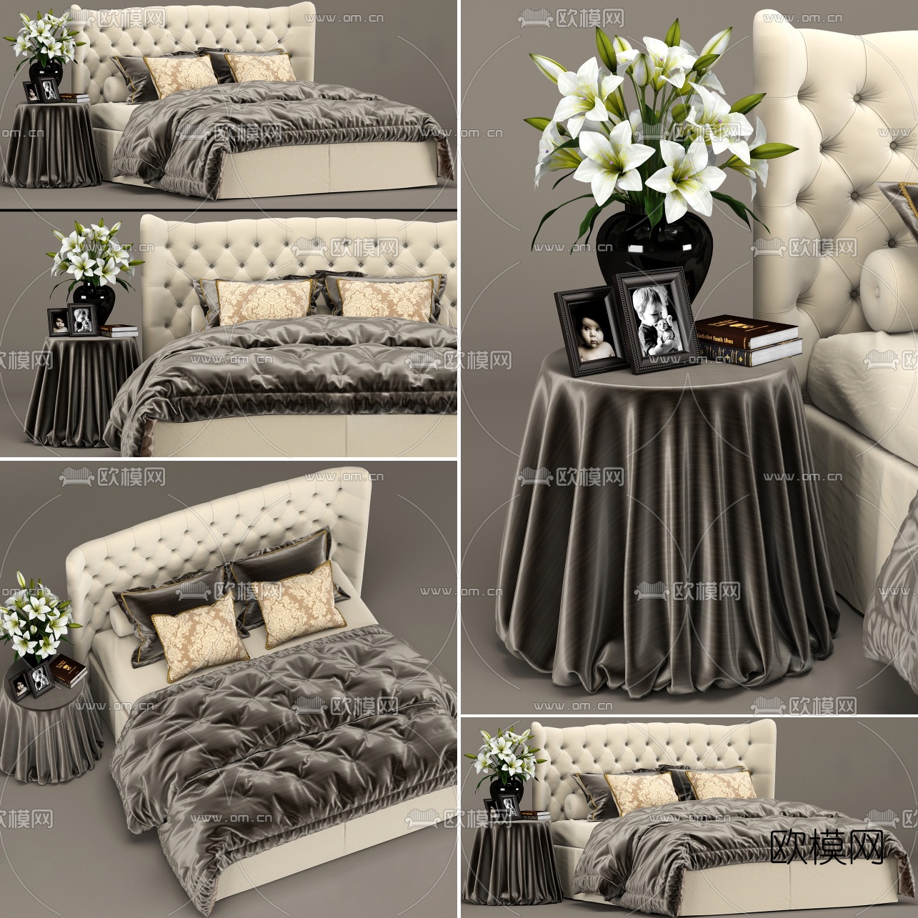 欧式布艺双人床3d模型下载