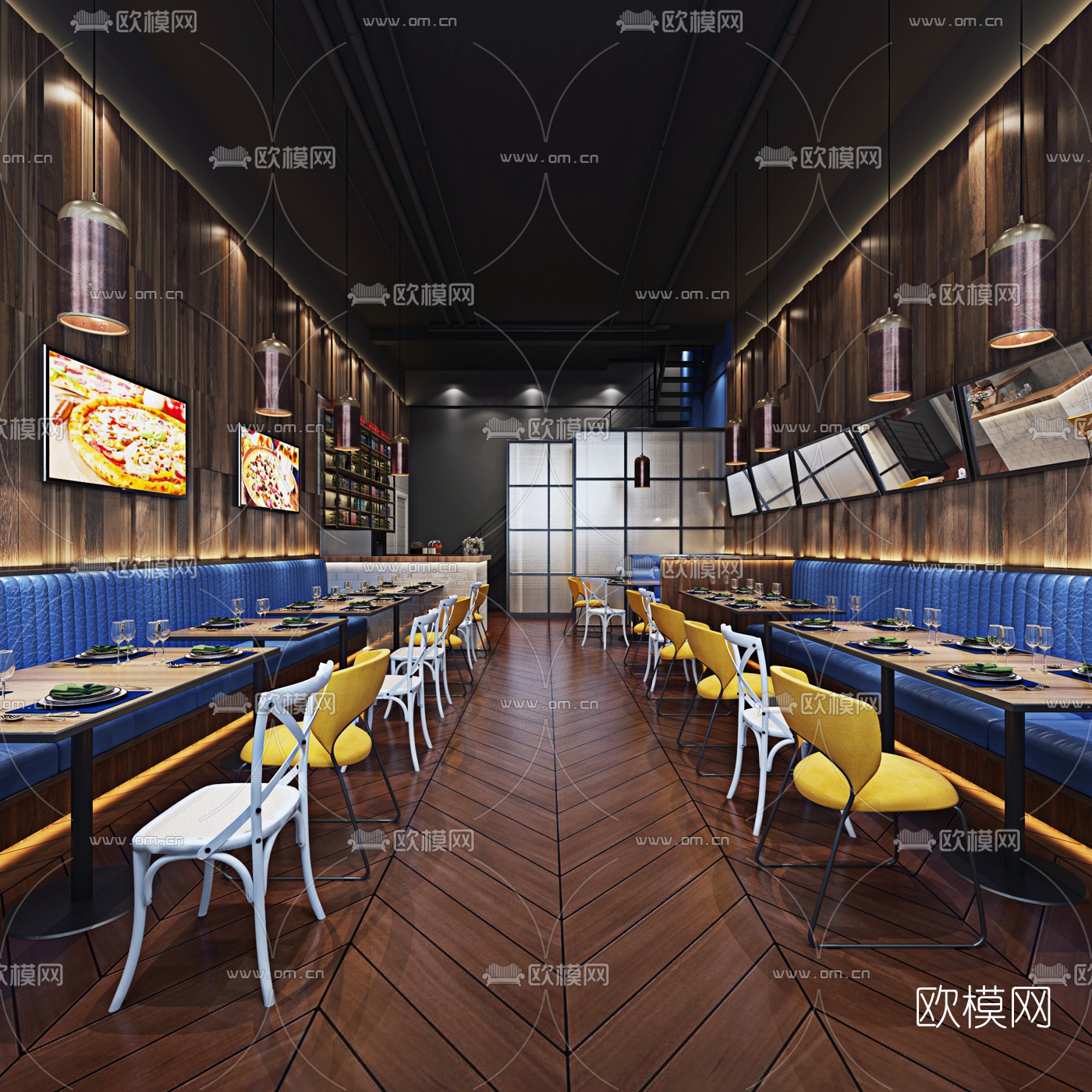 现代披萨自助餐厅3d模型