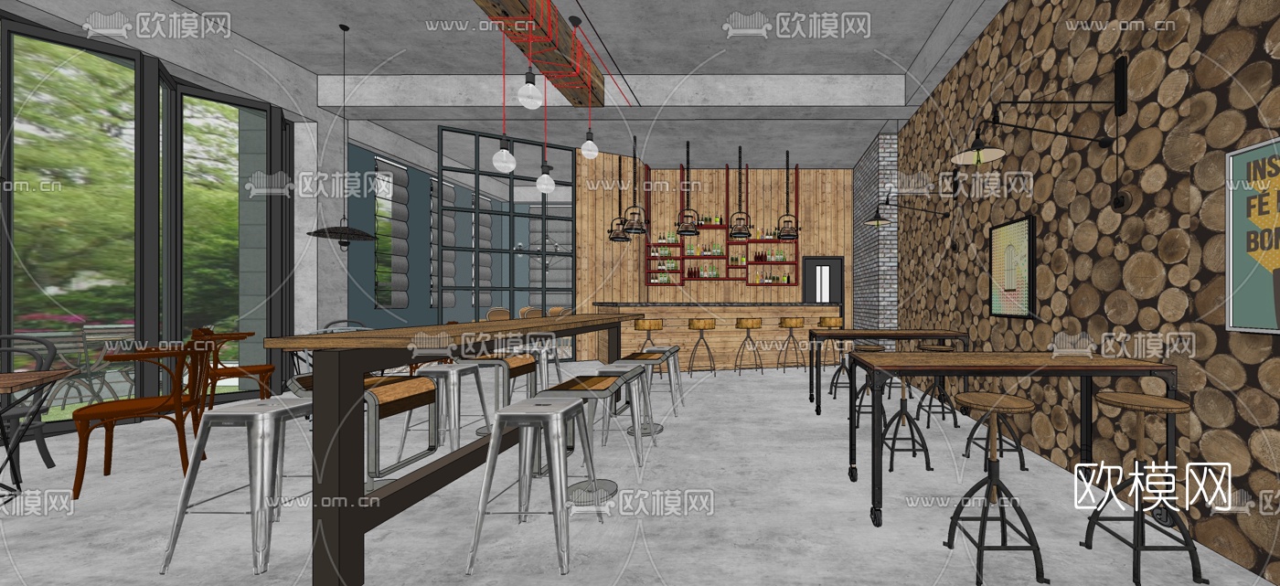 工业风快餐厅su模型下载（渲染图2）