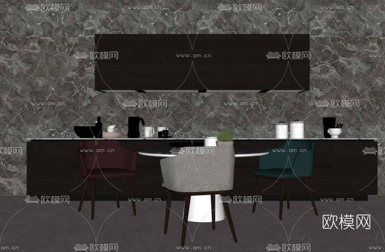 北欧餐桌椅组合su模型下载（渲染图1）