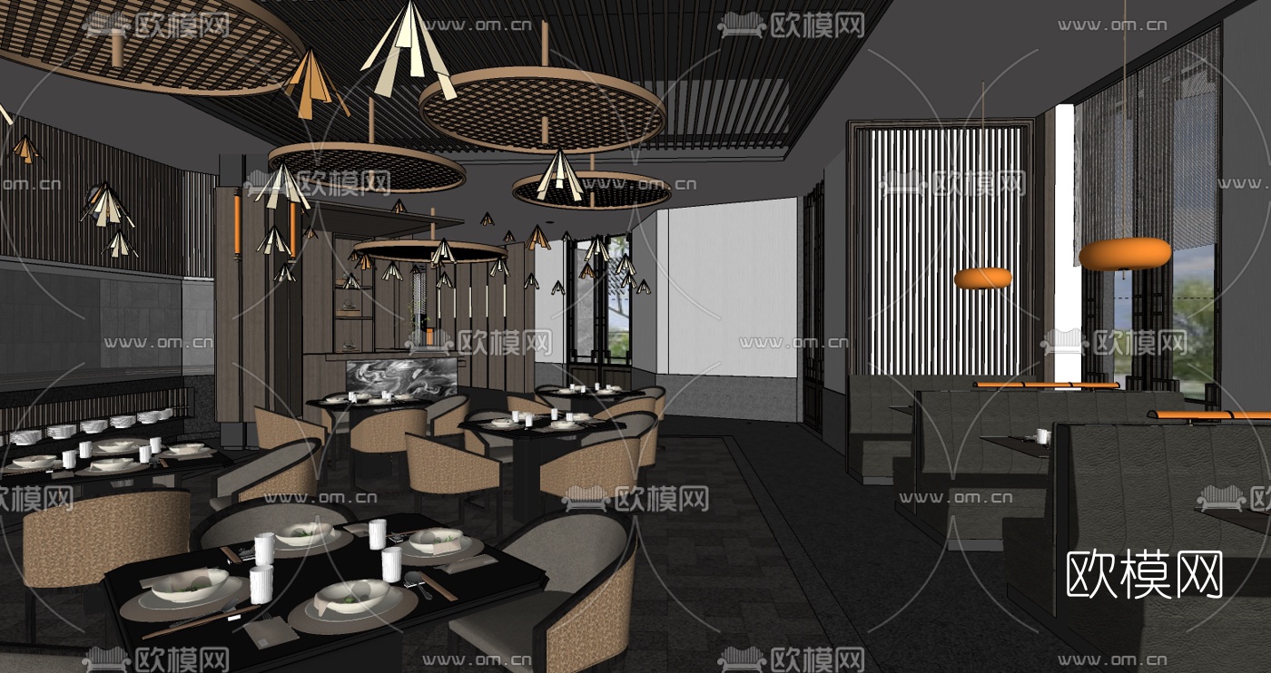 新中式餐厅su模型下载（渲染图4）
