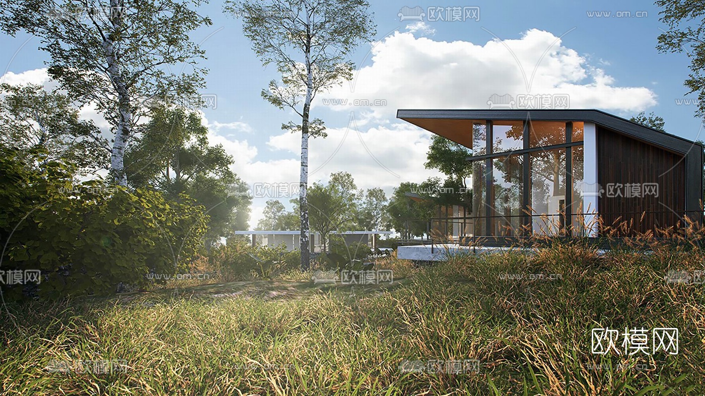 现代民宿酒店外观su模型下载（渲染图1）