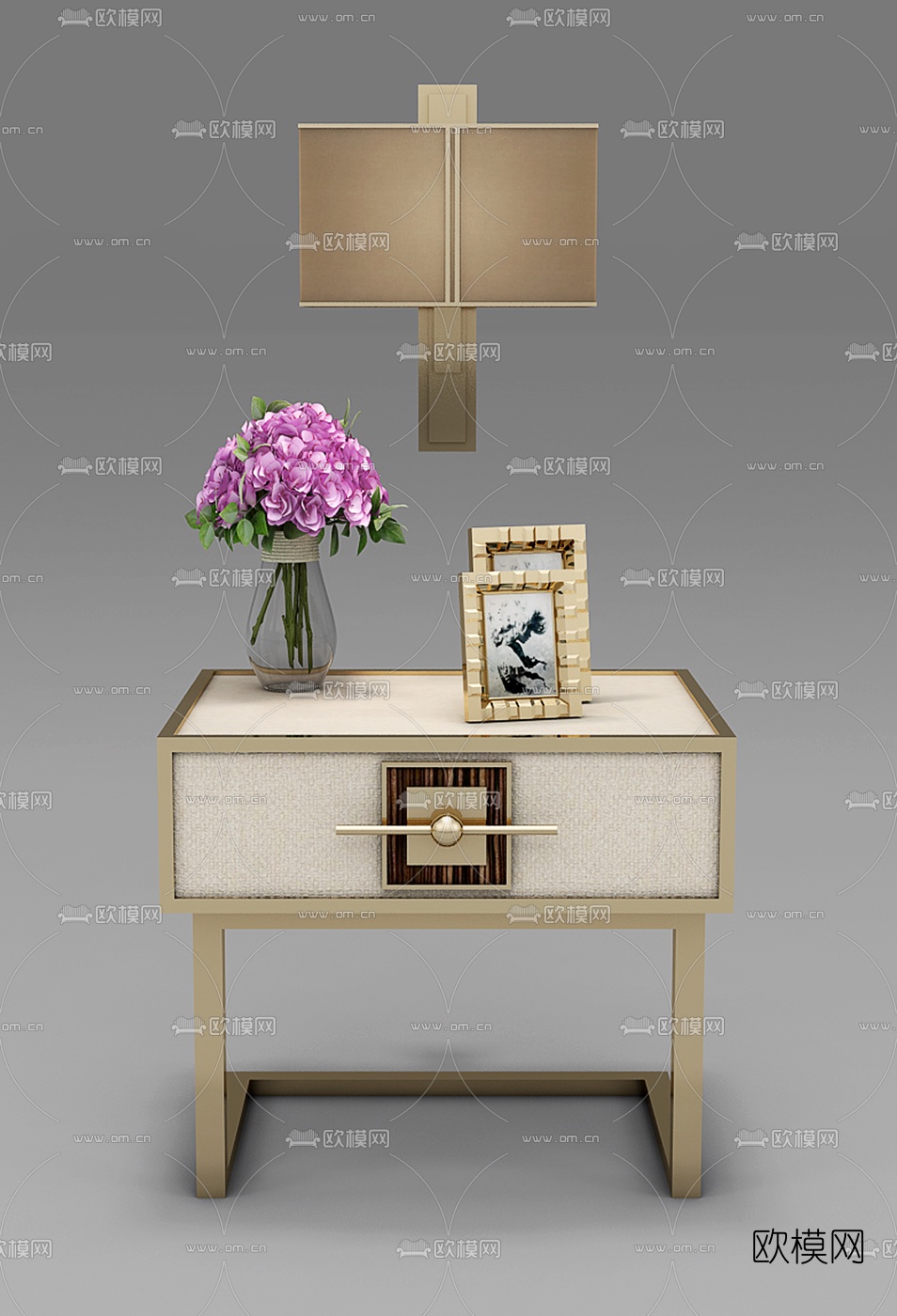 现代床头柜台灯摆件组合3D模型下载（渲染图2）