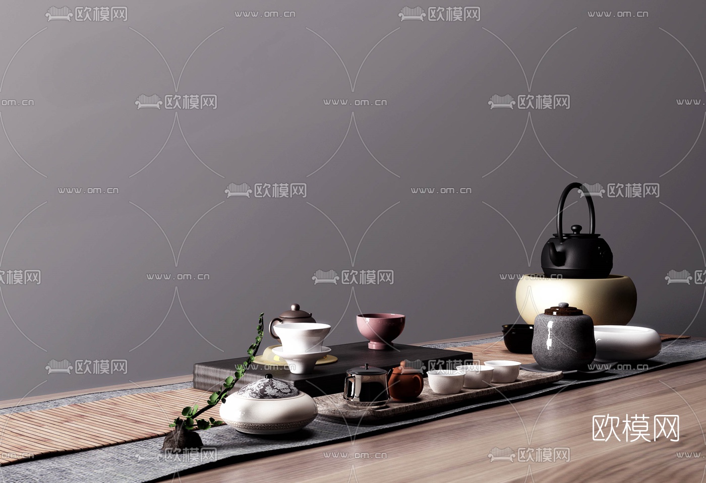 新中式茶具摆件3d模型