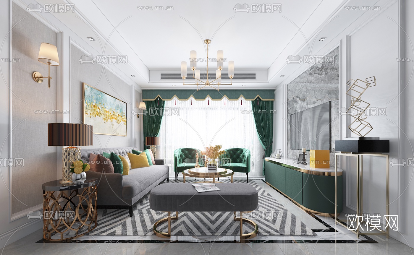 北欧代客厅3d模型下载