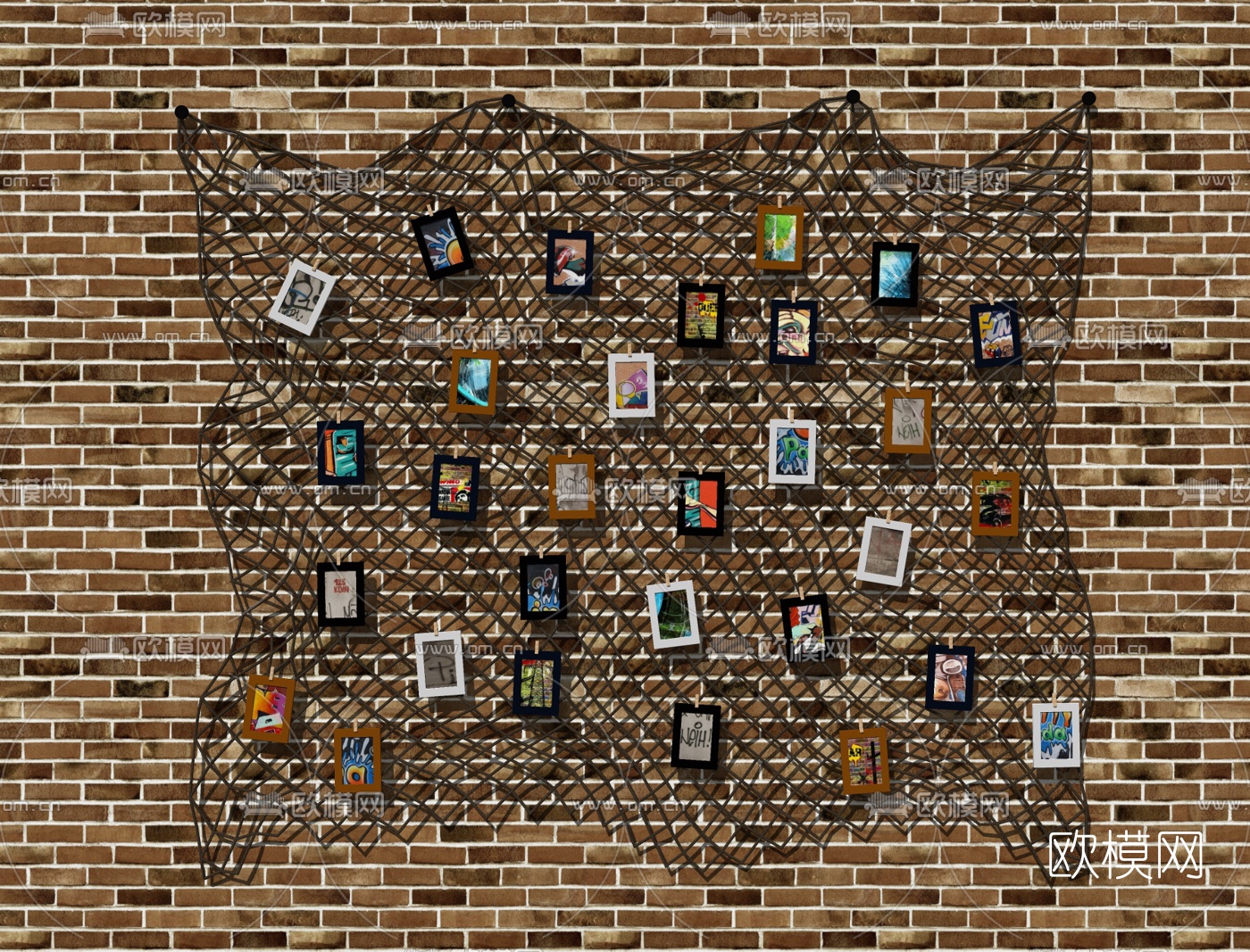 现代渔网照片墙挂件su模型下载