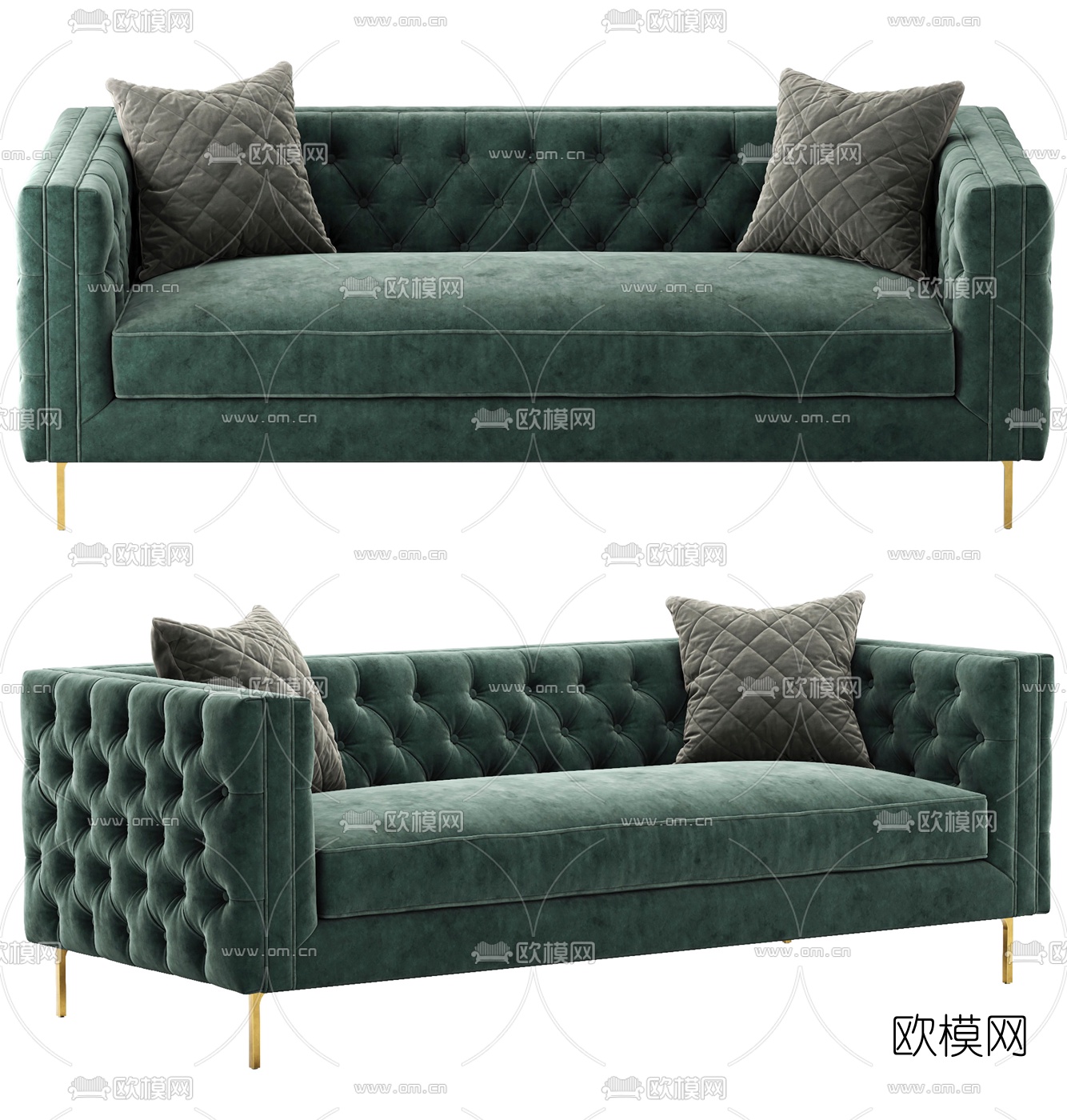 简欧布艺多人沙发3d模型下载（渲染图1）
