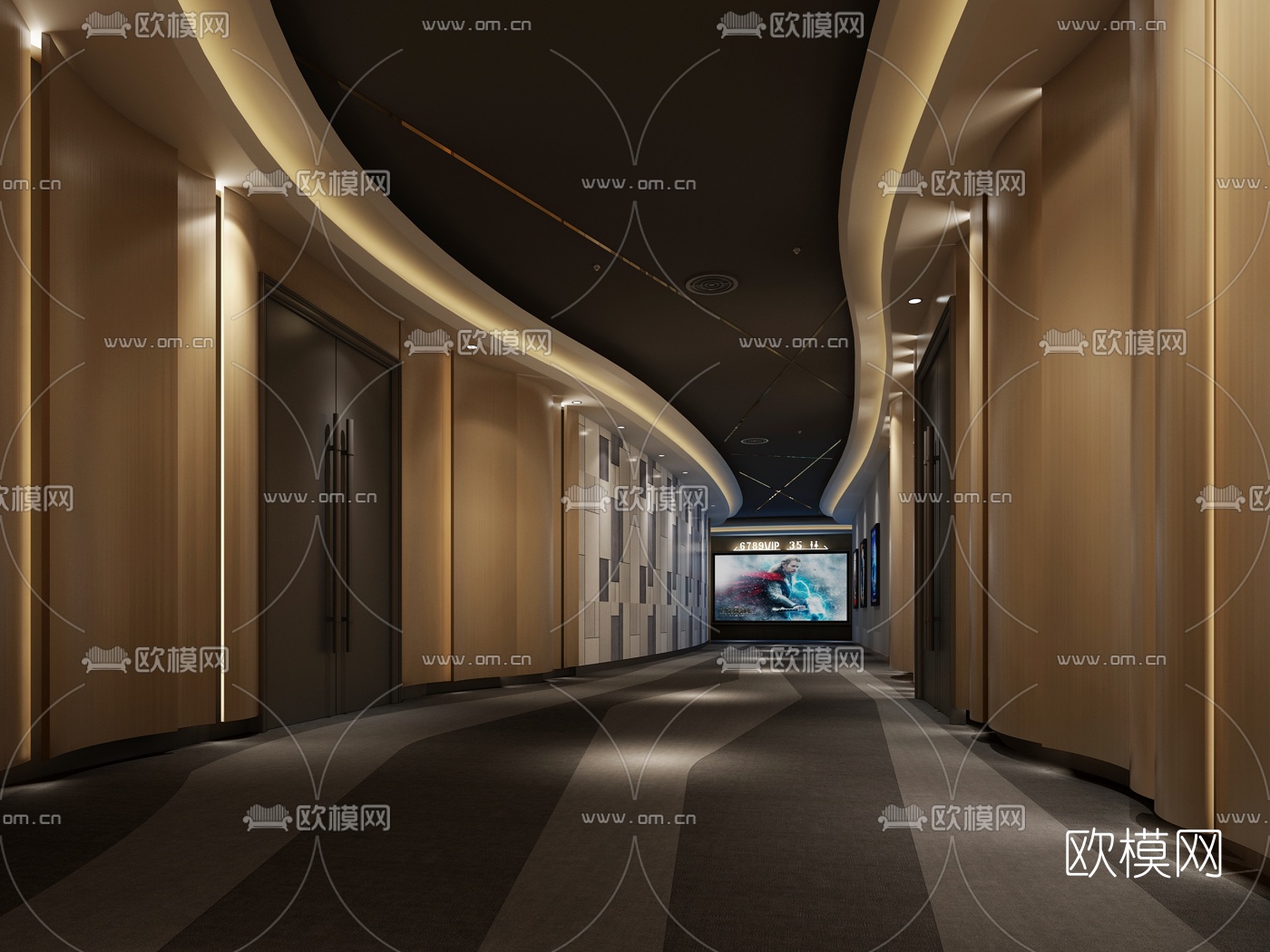 现代电影院过道3d模型