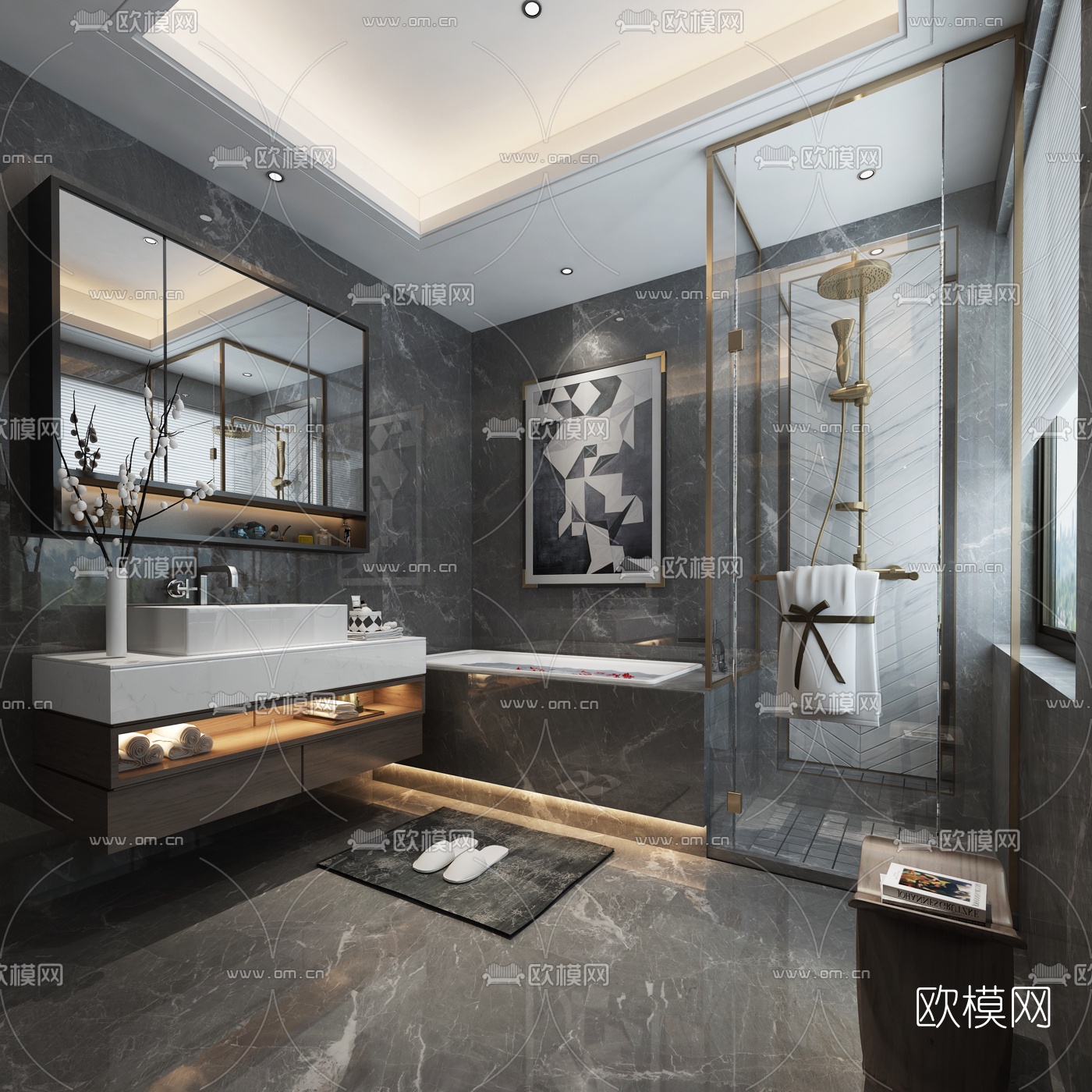 现代浴室卫生间3D模型-免费3dmax模型库-欧模网