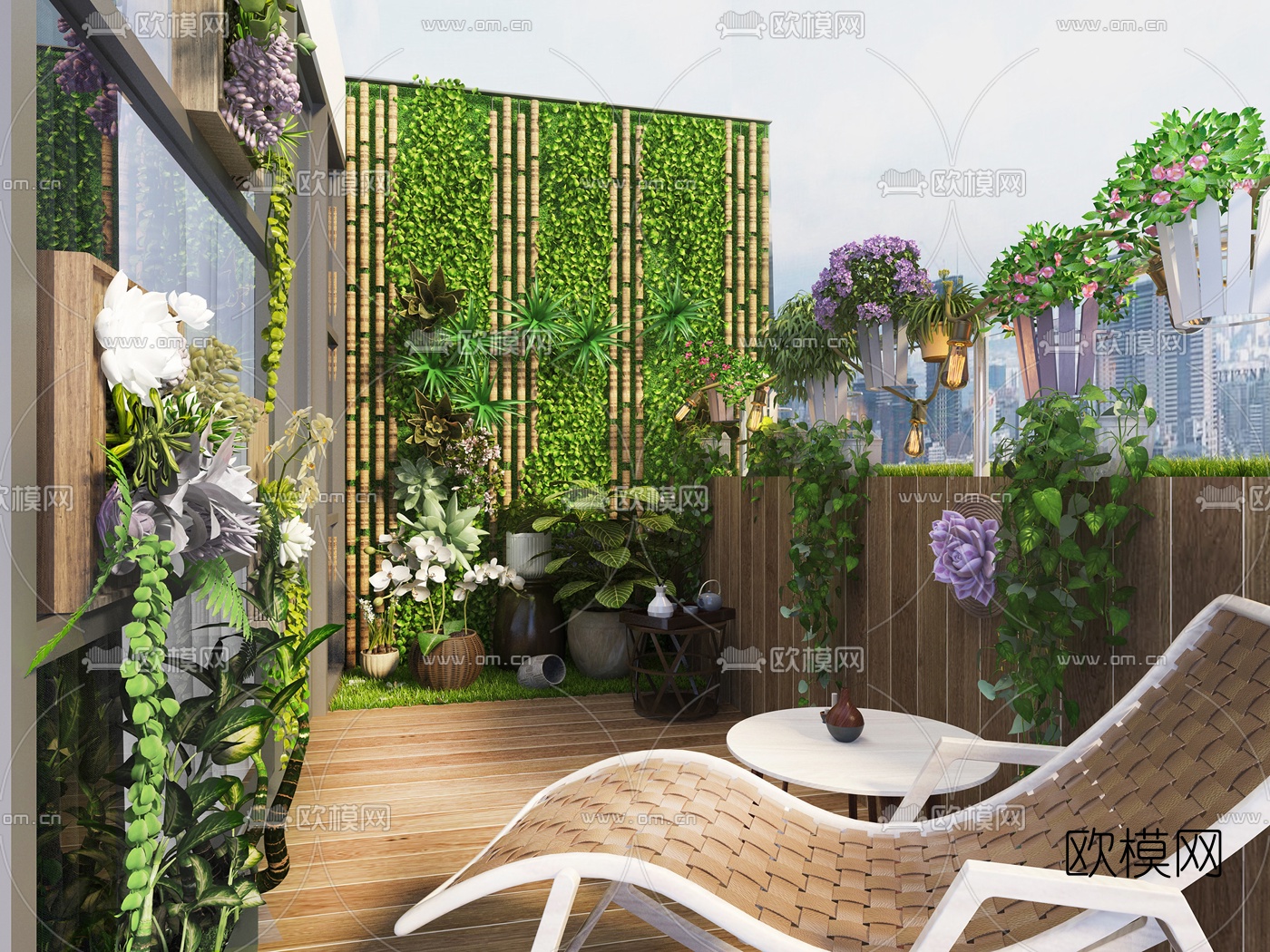 现代露天阳台花园3d模型下载