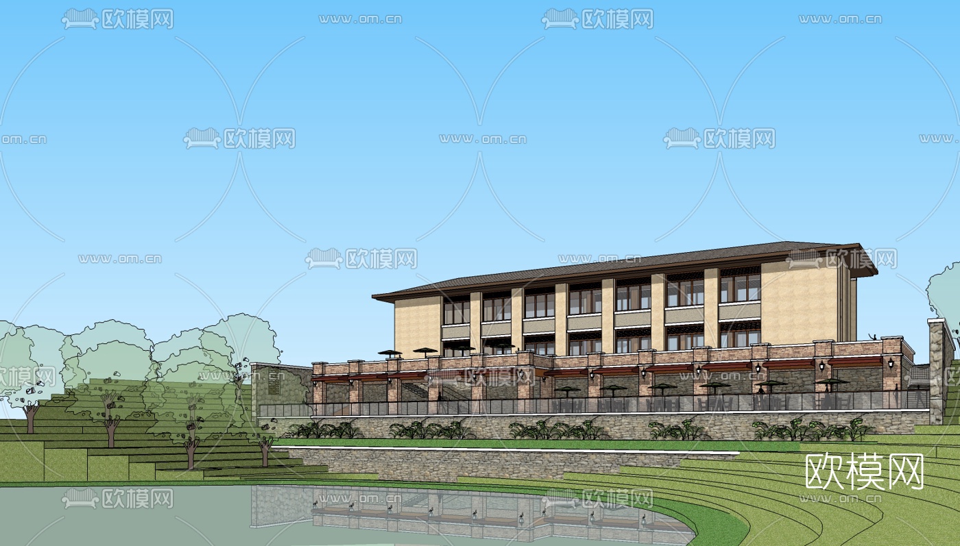 新中式酒店su模型下载