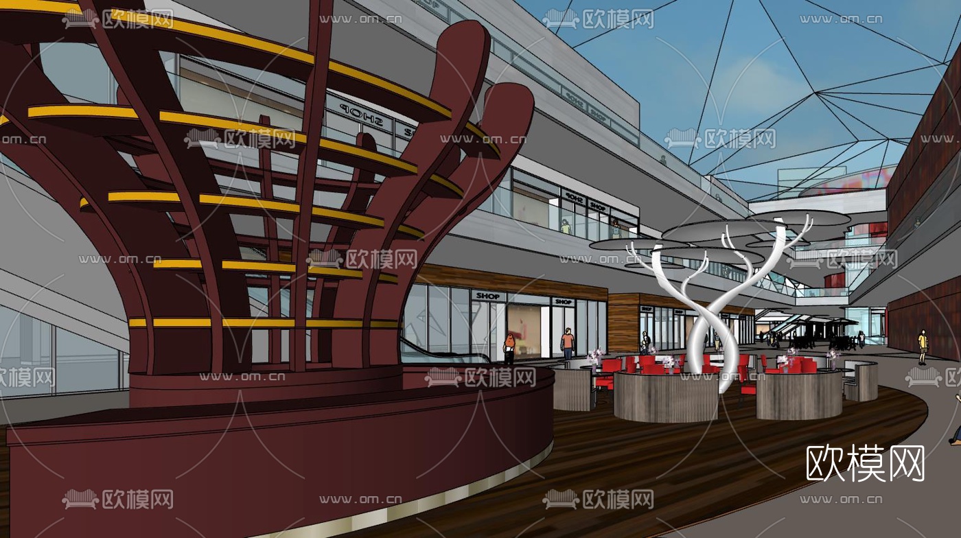 现代商业街su模型下载（渲染图3）