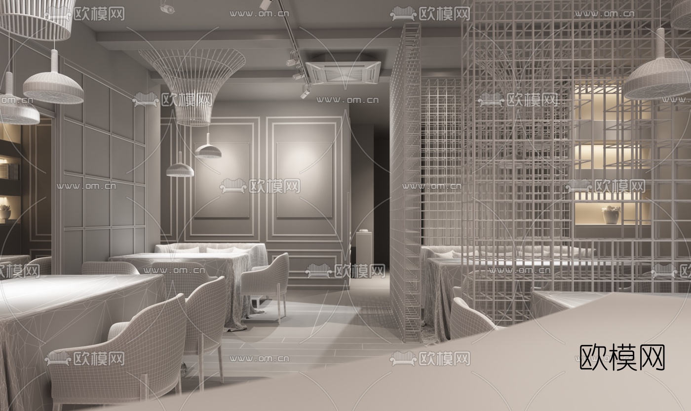 现代轻奢茶餐厅3d模型下载（渲染图2）