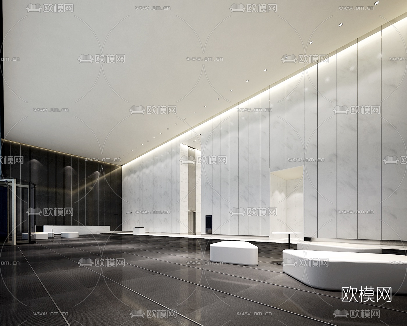 现代办公前台大厅3D模型-免费3dmax模型库-欧模网