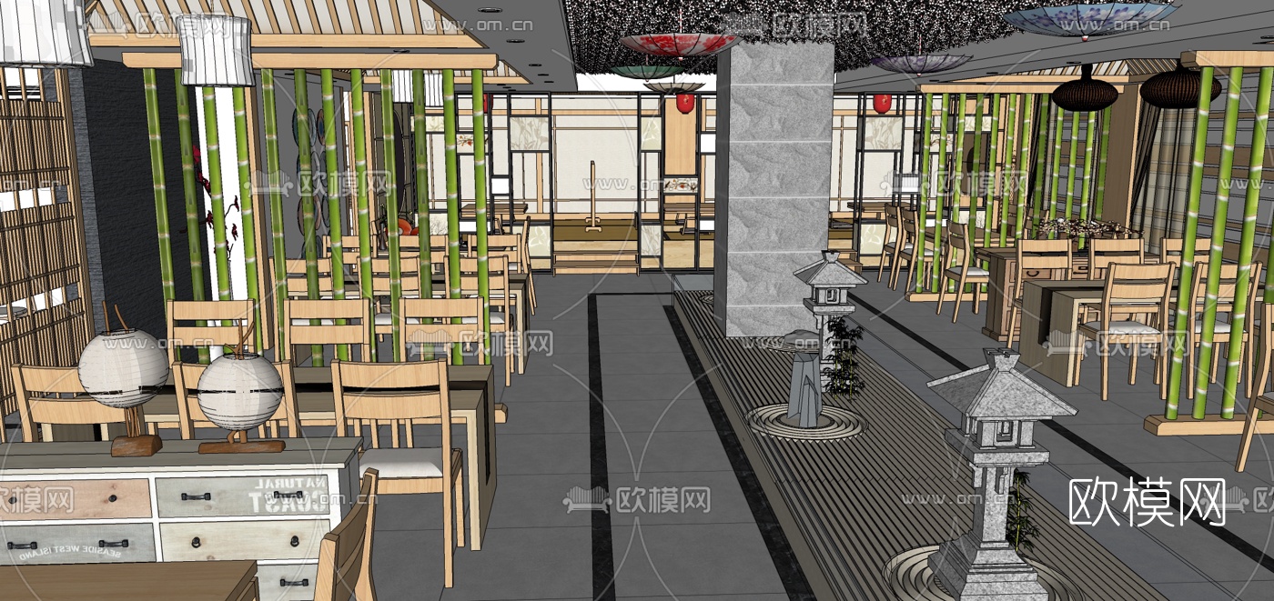 日式料理店su模型下载（渲染图2）