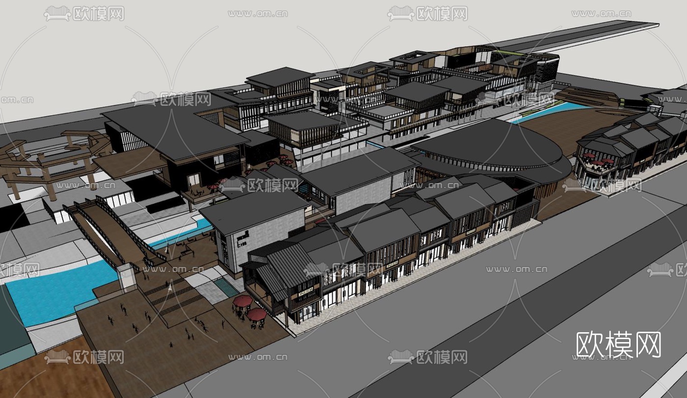 中式商业街规划su模型