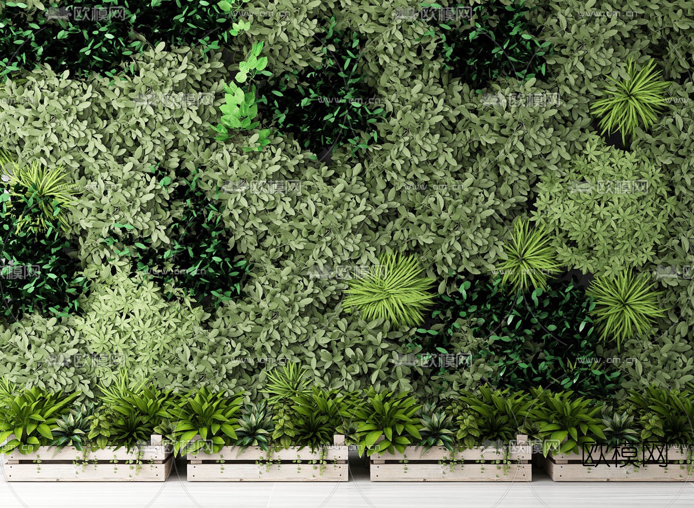 现代绿植背景墙盆栽3d模型