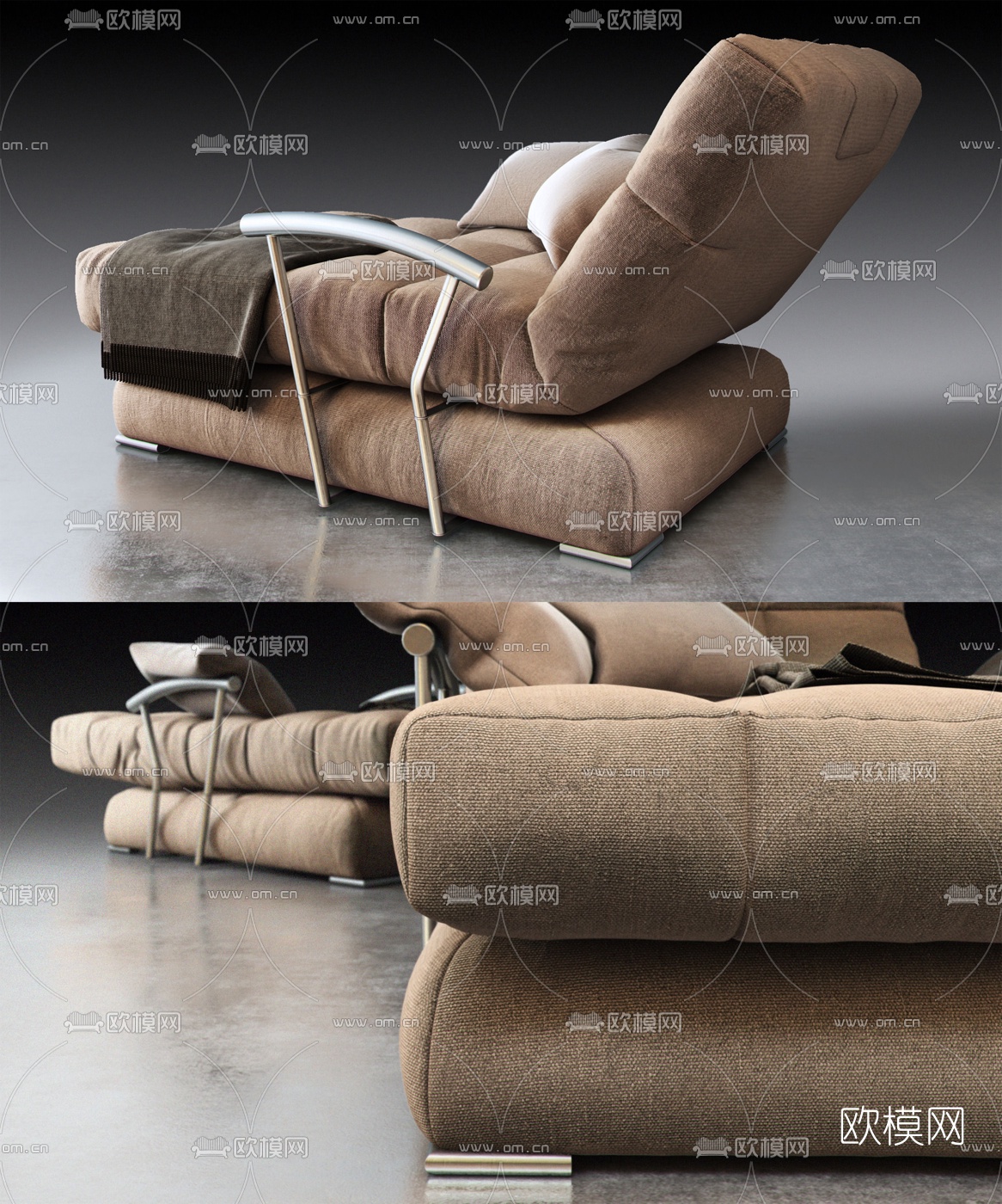 俄罗斯 RedSofa现代布艺休闲躺椅3D模型