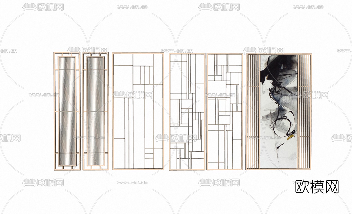 新中式屏风隔断su模型下载
