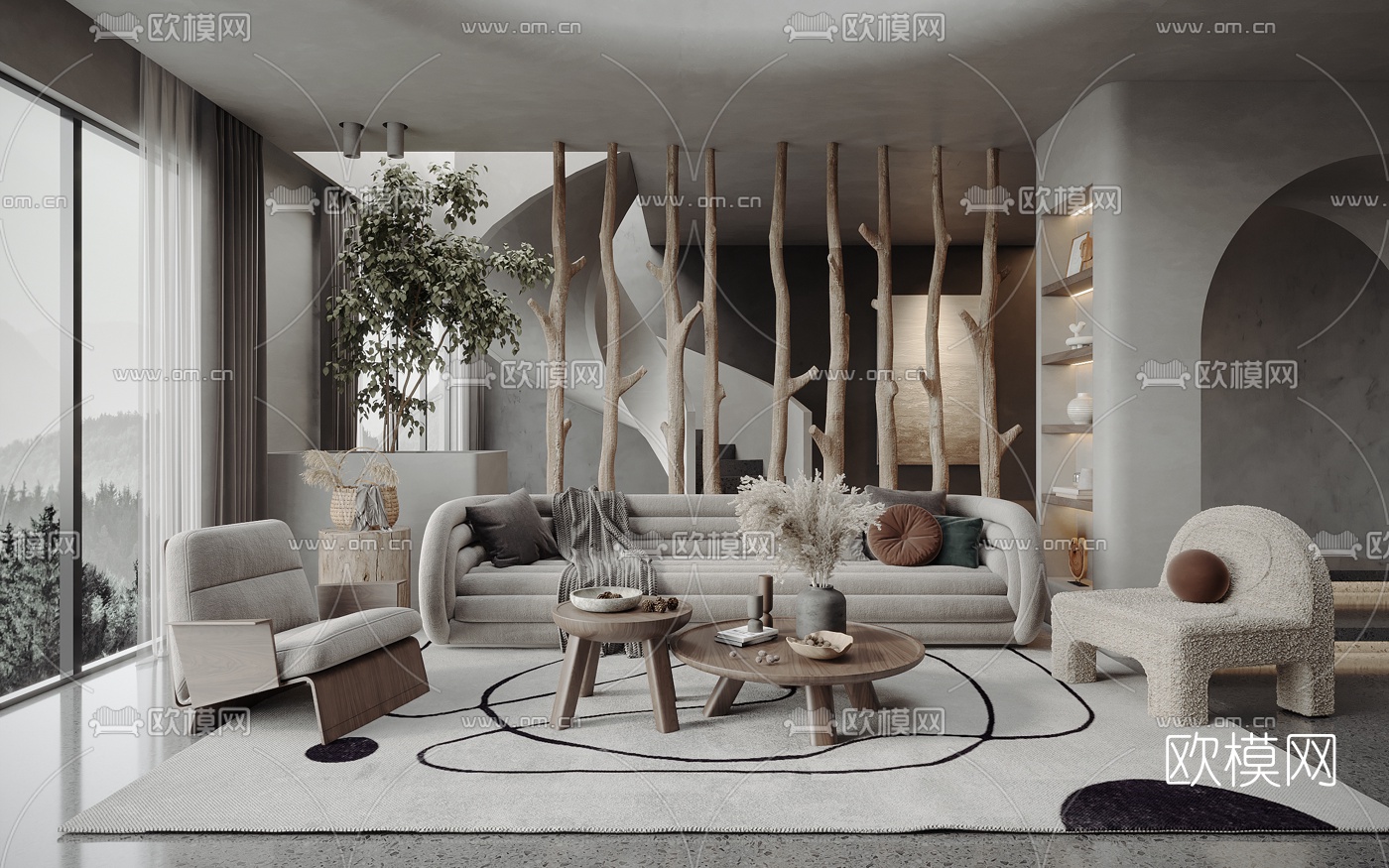 侘寂布艺沙发组合3d模型下载