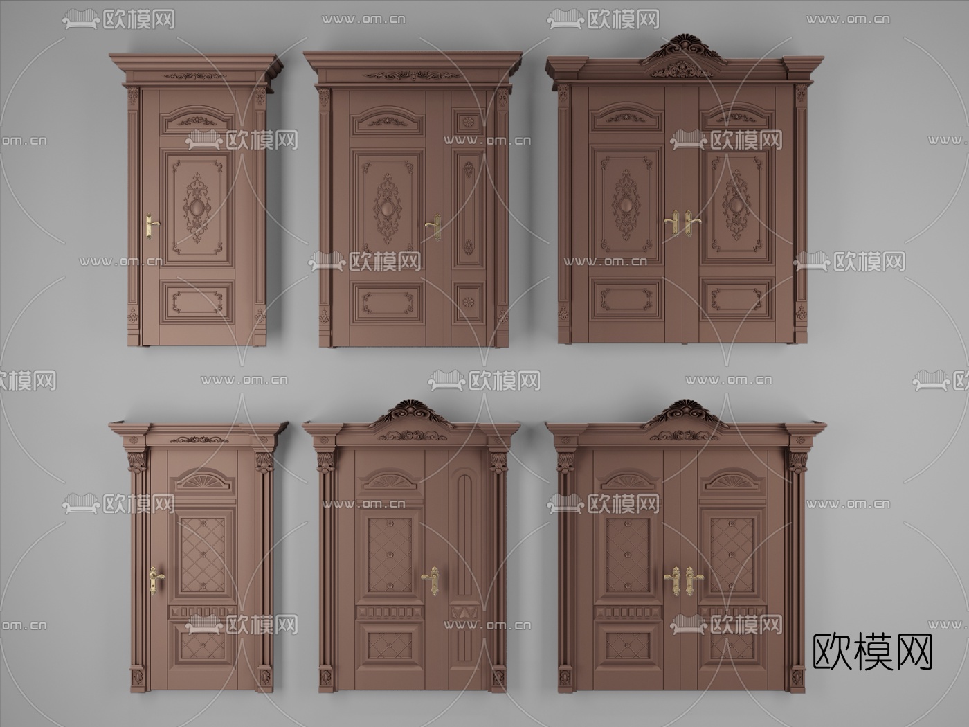 欧式单开门双开门铜门组合3d模型