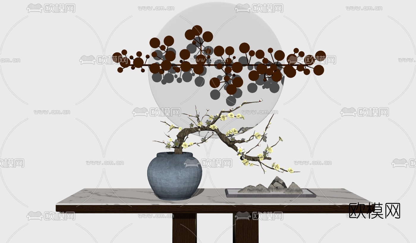 新中式梅花干枝挂件组合su模型下载（渲染图2）