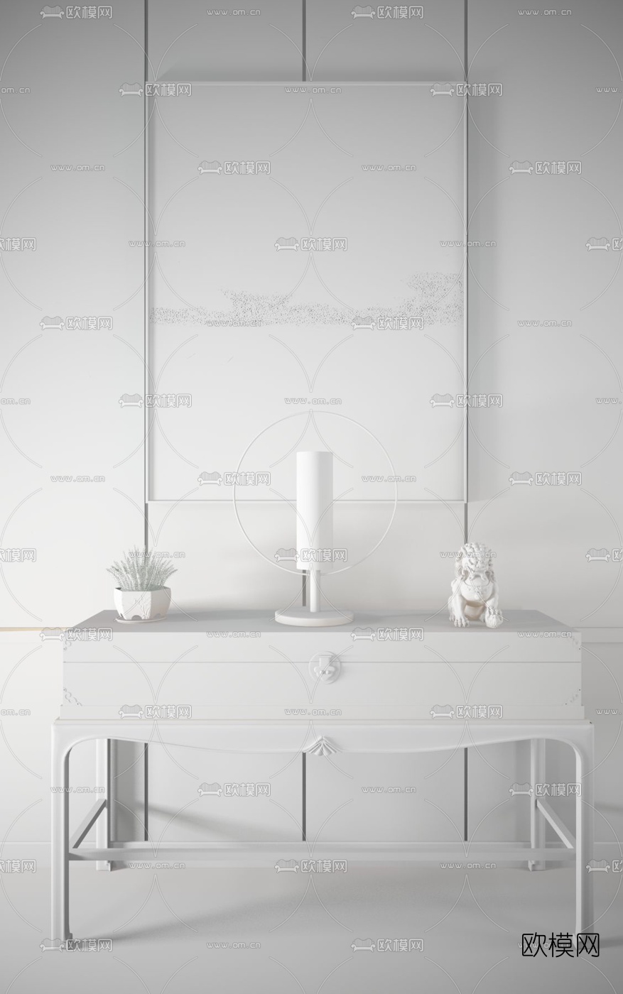 TT DESIGN设计 中式玄关柜3D模型下载（渲染图2）