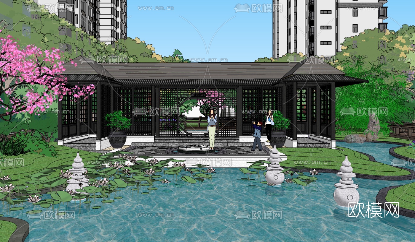中式园林景观su模型下载（渲染图3）