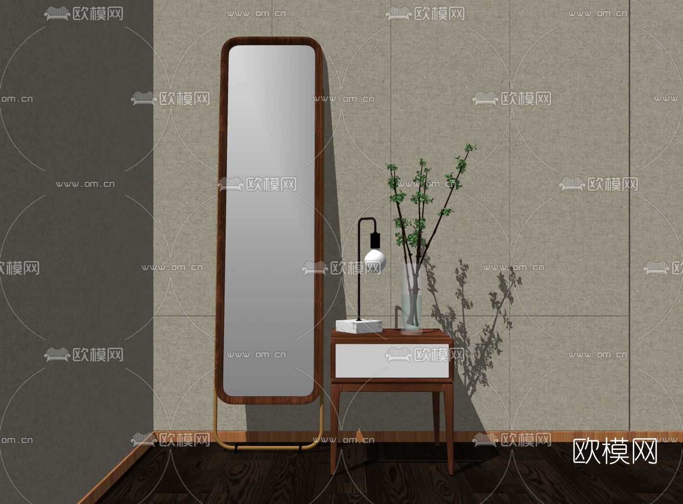 新中式实木穿衣镜su模型下载