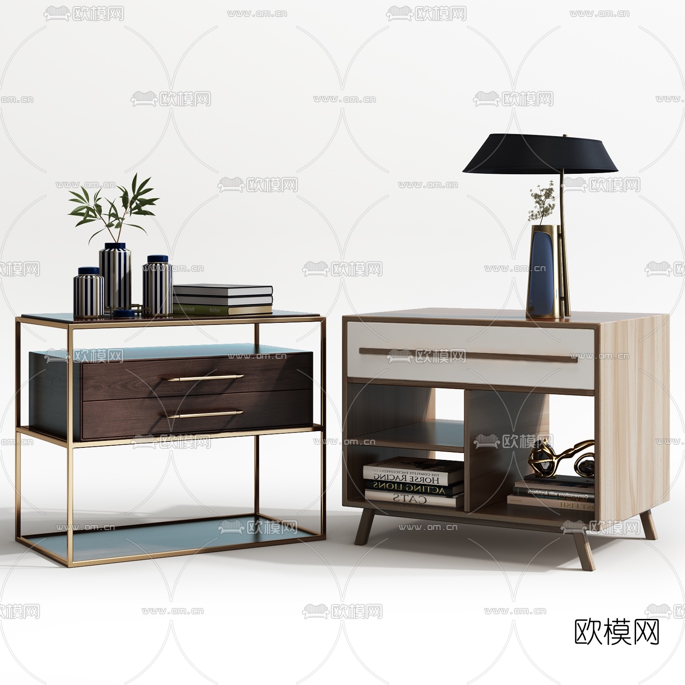 新中式实木床头柜3d模型下载