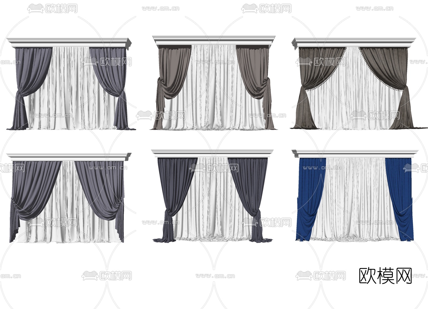现代布艺窗帘组合su模型下载