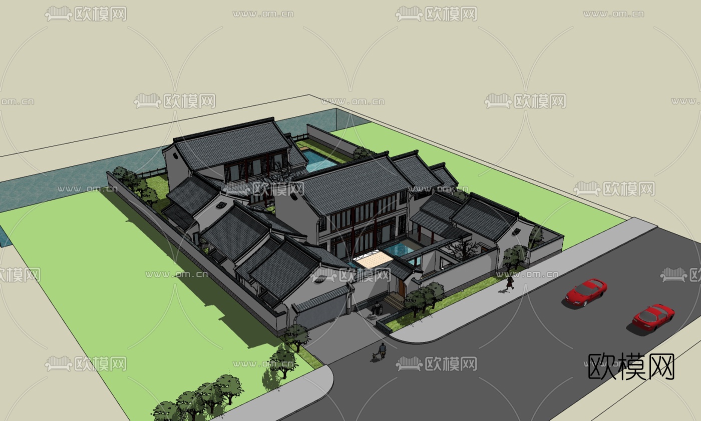 中式四合院su模型下载（渲染图5）