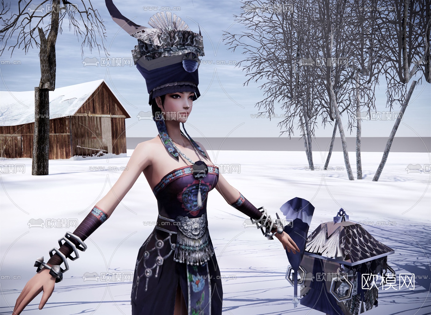 现代苗族女子人物su模型下载（渲染图1）