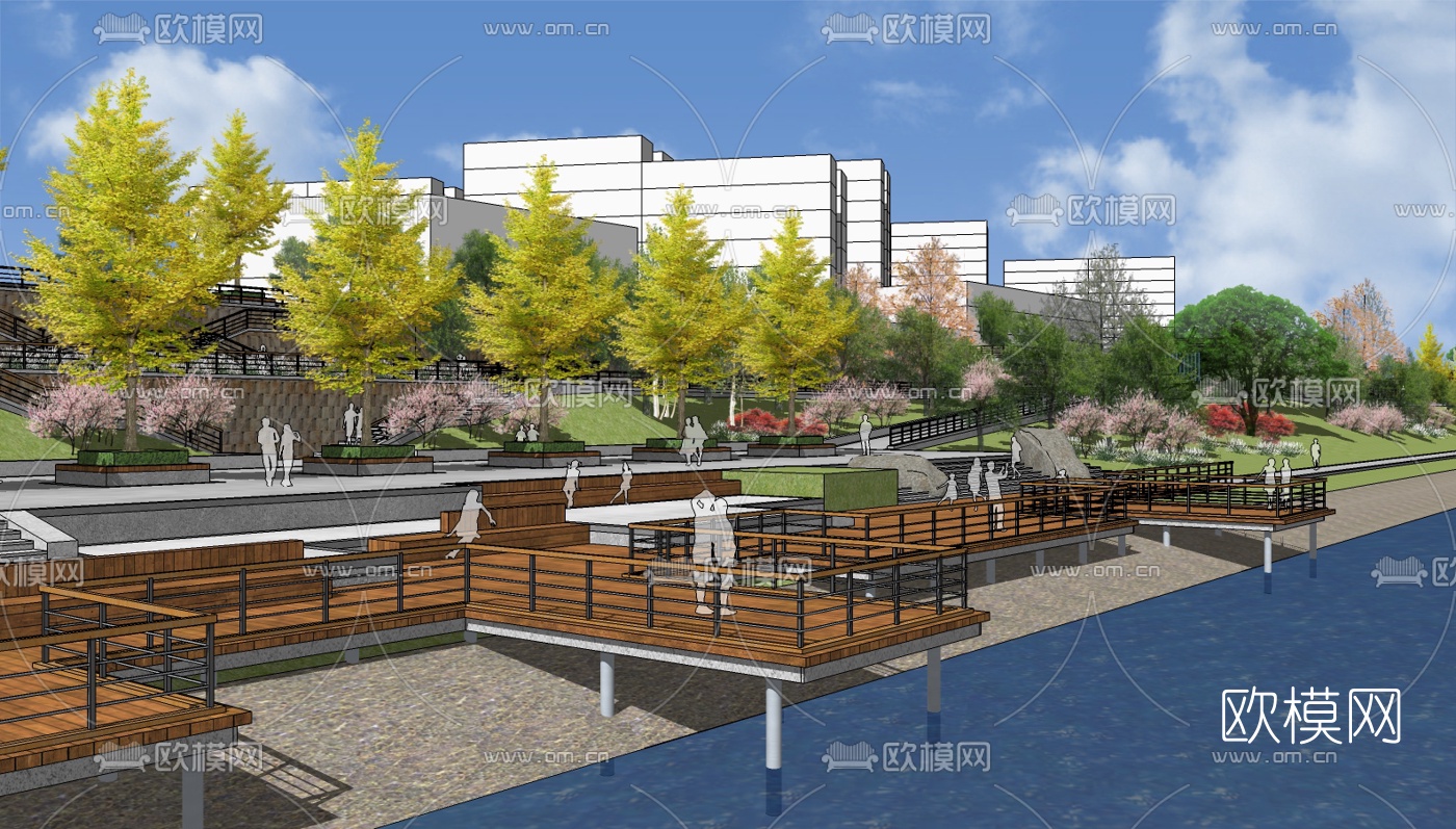 现代滨水景观su模型下载（渲染图1）