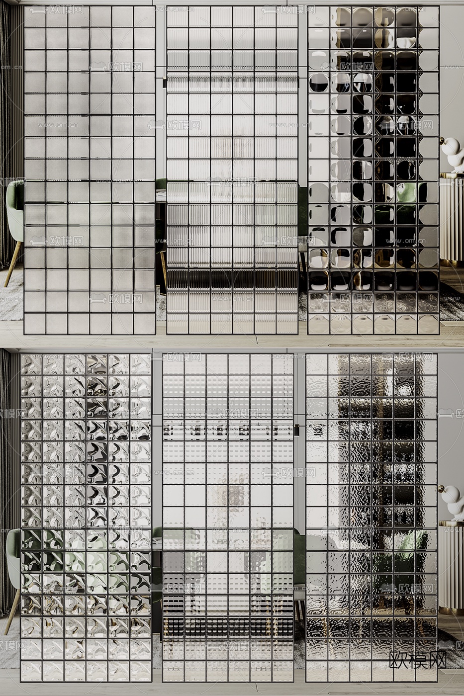现代玻璃屏风隔断3d模型下载