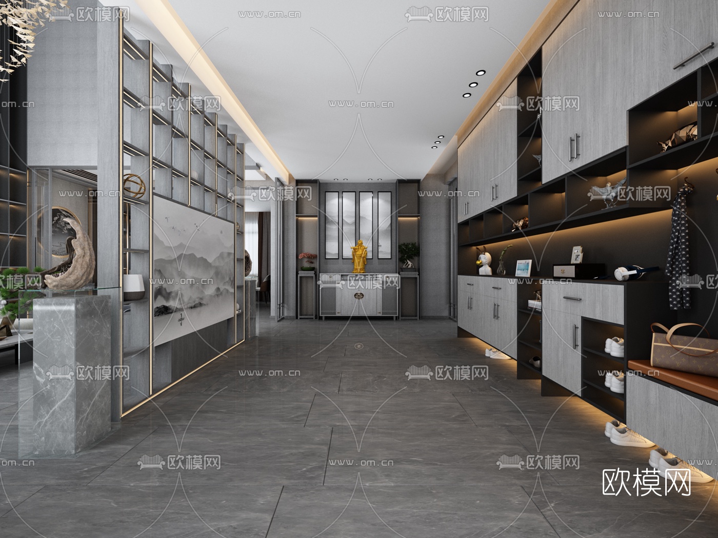 新中式玄关过道免费3d模型