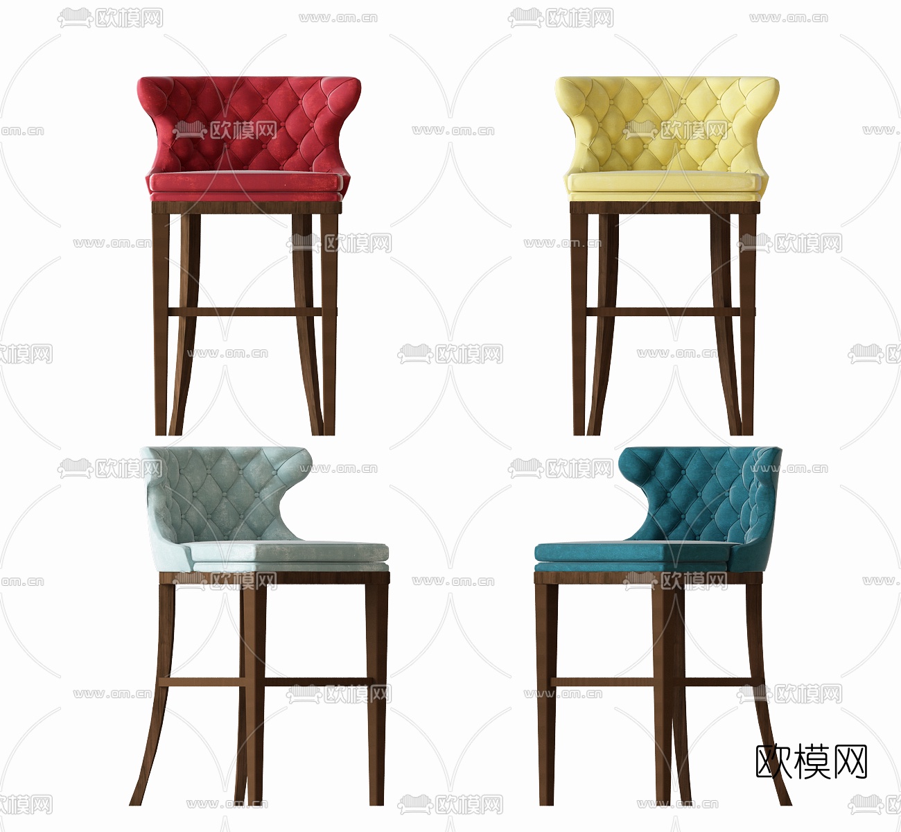 简欧实木吧台椅3d模型下载