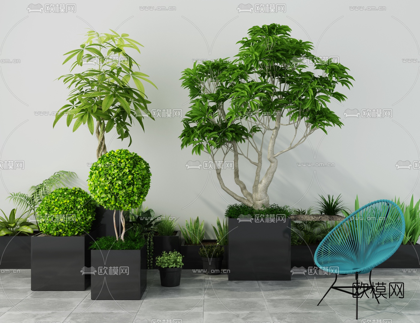 现代绿植盆栽3d模型-免费3dmax模型库-欧模网
