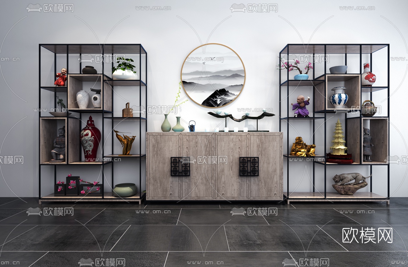 新中式博古架柜子组合3D模型